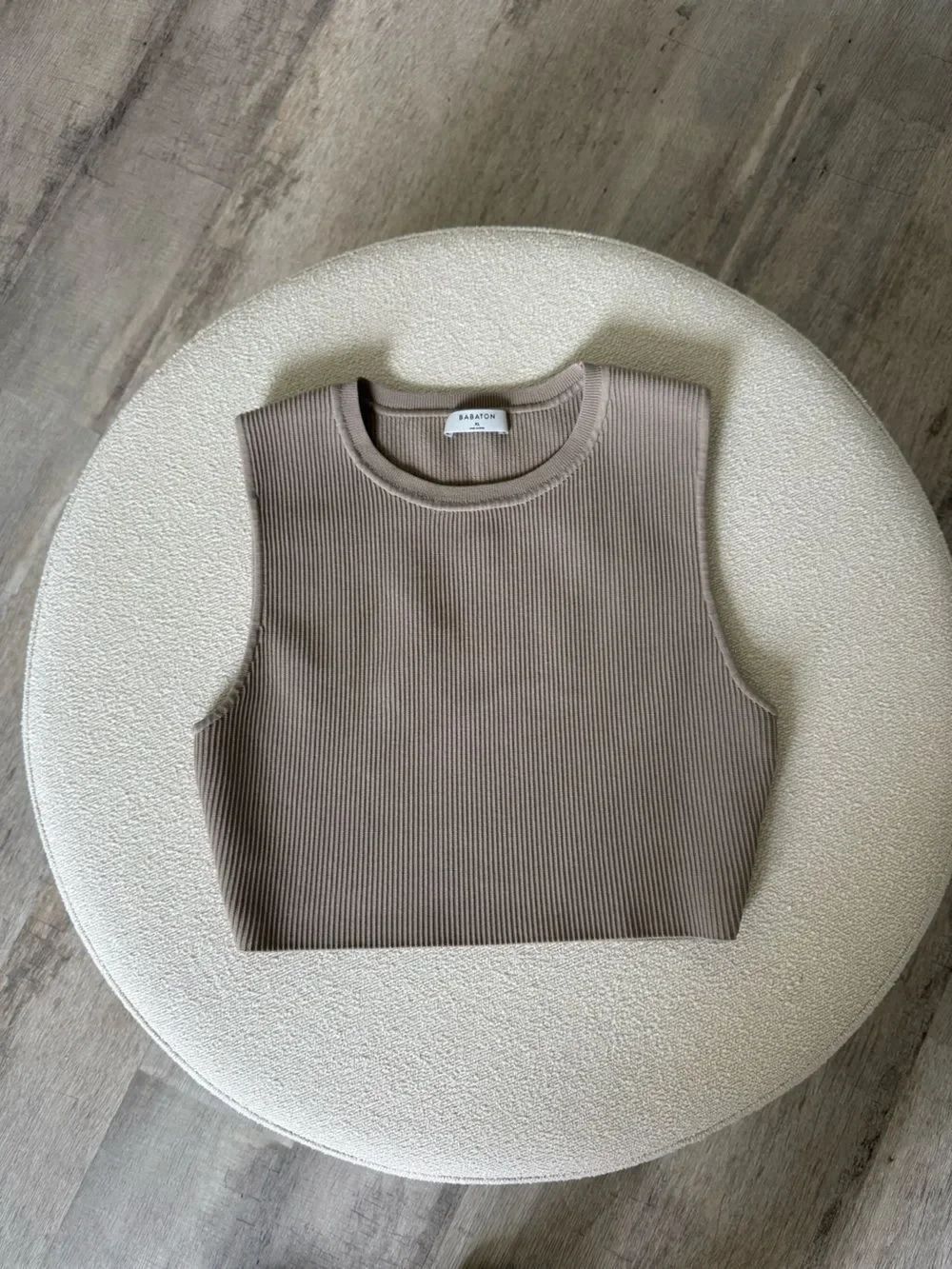 ARITZIA Babaton Ribbed Cropped Tank Top in Taupe